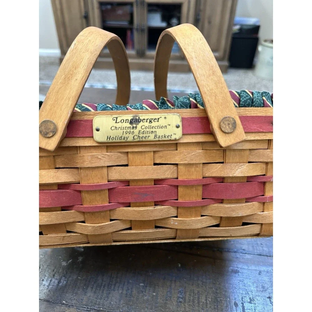 1996 Longaberger Christmas Collection Holiday Cheer Basket Set Imperial Stripe